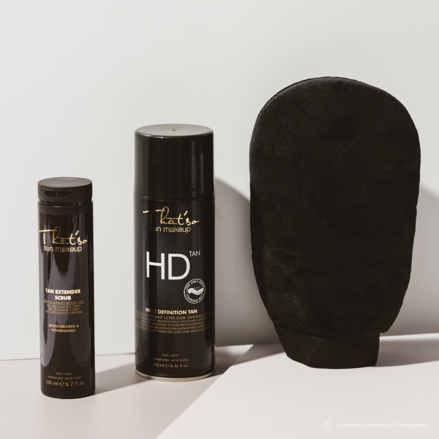 Coffret cadeau auto-bronzant intensité forte avec gant et exfoliant
